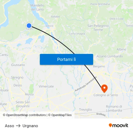 Asso to Urgnano map