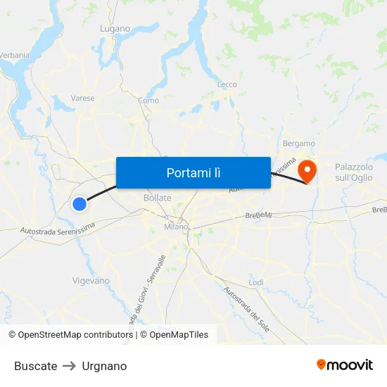 Buscate to Urgnano map