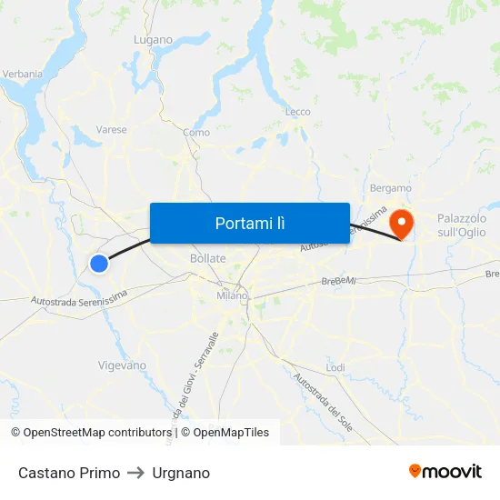 Castano Primo to Urgnano map