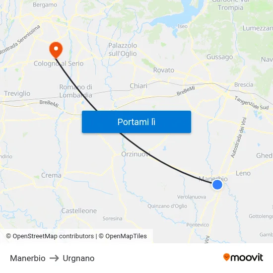 Manerbio to Urgnano map