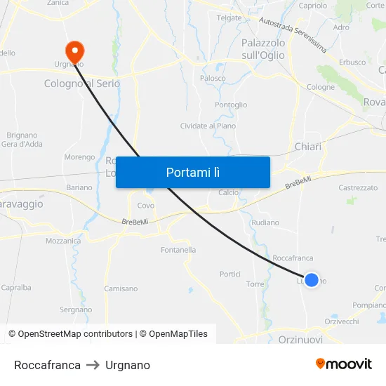 Roccafranca to Urgnano map