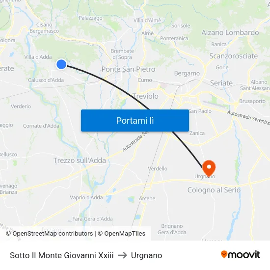 Sotto Il Monte Giovanni Xxiii to Urgnano map