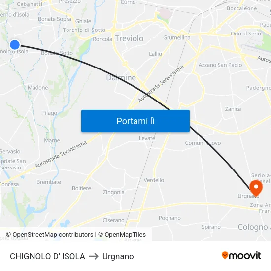 CHIGNOLO D' ISOLA to Urgnano map
