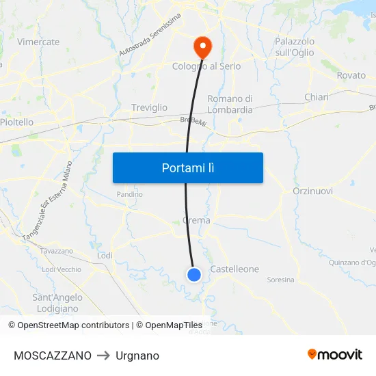 MOSCAZZANO to Urgnano map