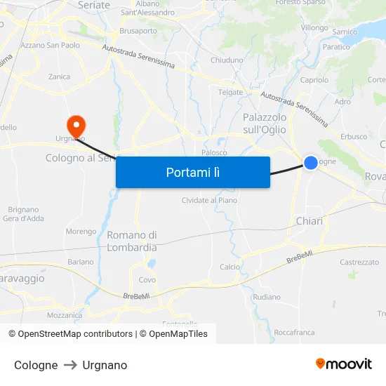 Cologne to Urgnano map