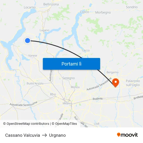 Cassano Valcuvia to Urgnano map
