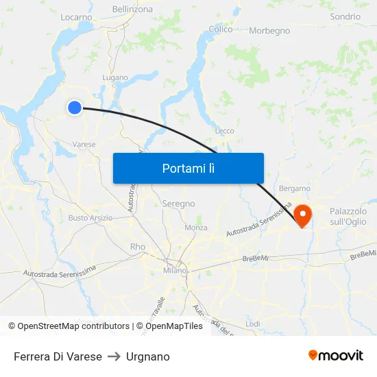 Ferrera Di Varese to Urgnano map