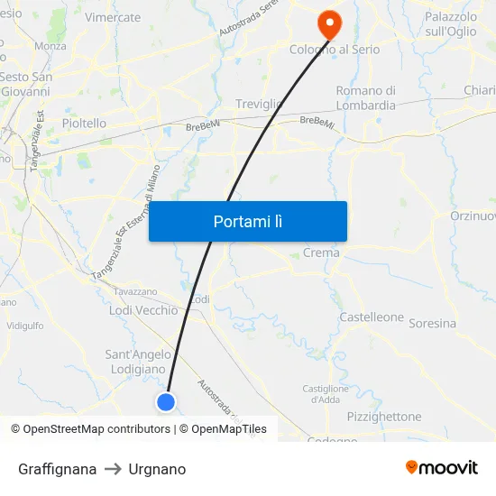 Graffignana to Urgnano map