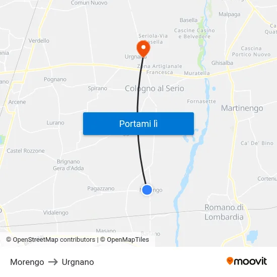 Morengo to Urgnano map