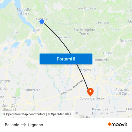 Ballabio to Urgnano map