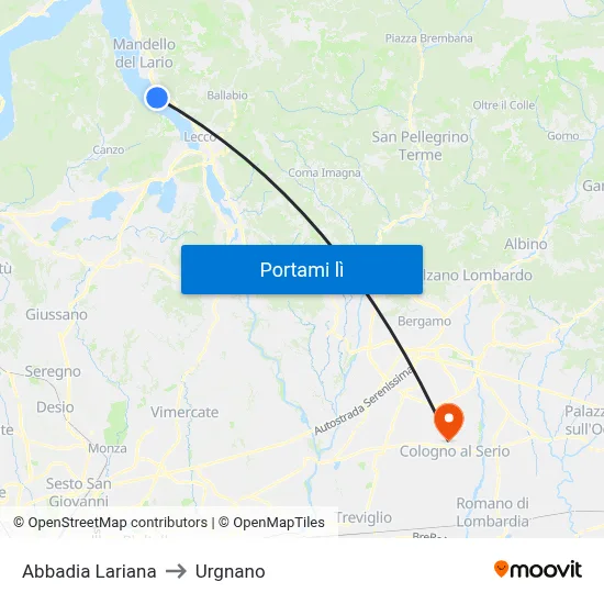 Abbadia Lariana to Urgnano map