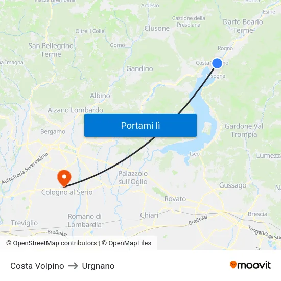 Costa Volpino to Urgnano map