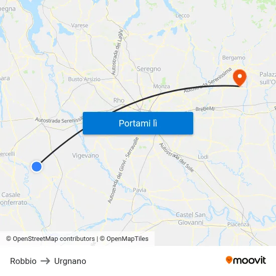 Robbio to Urgnano map