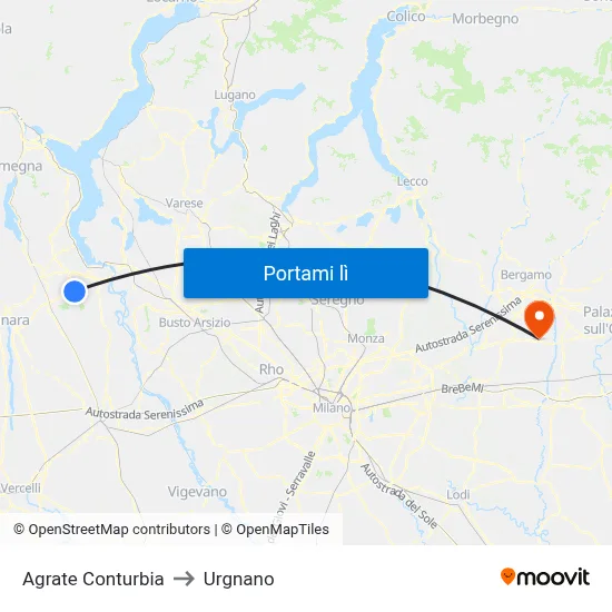Agrate Conturbia to Urgnano map