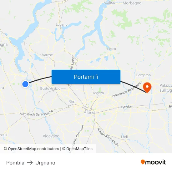 Pombia to Urgnano map