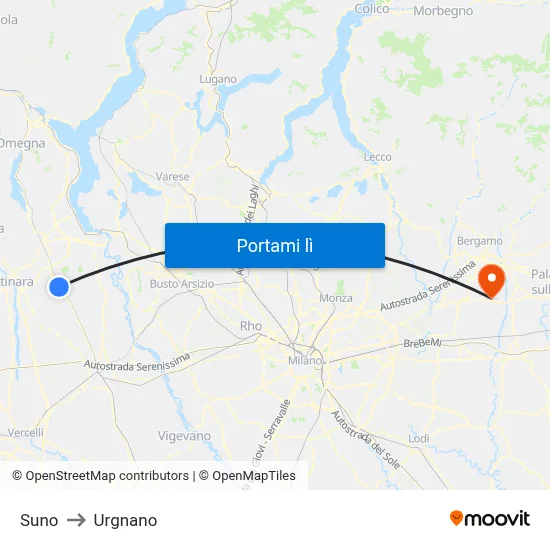 Suno to Urgnano map