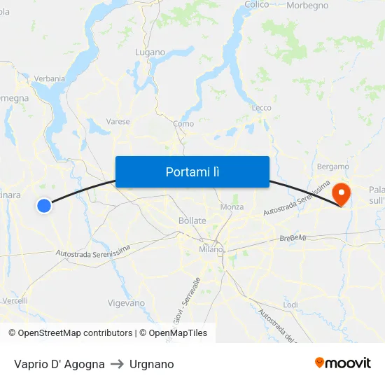 Vaprio D' Agogna to Urgnano map