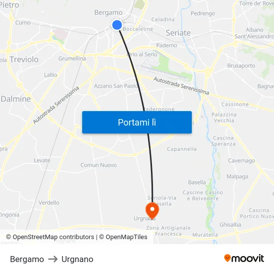 Bergamo to Urgnano map