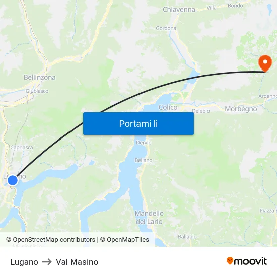 Lugano to Val Masino map