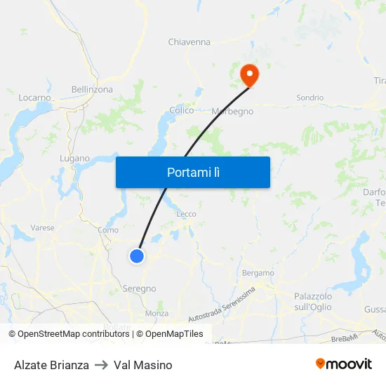 Alzate Brianza to Val Masino map