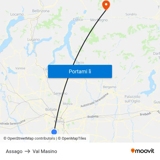 Assago to Val Masino map