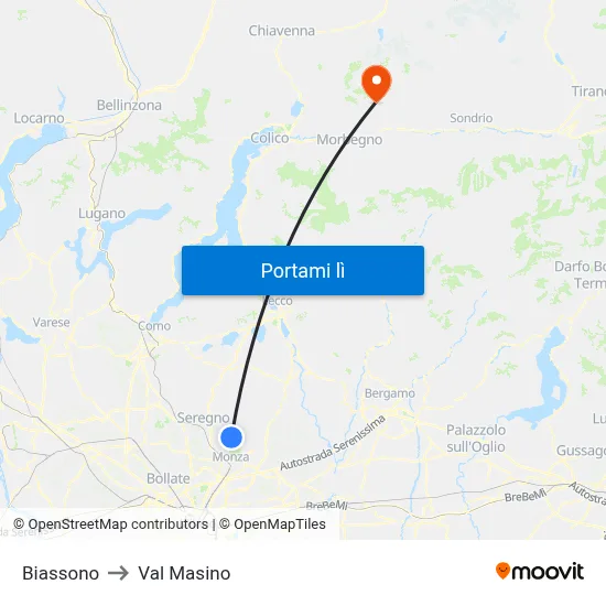 Biassono to Val Masino map