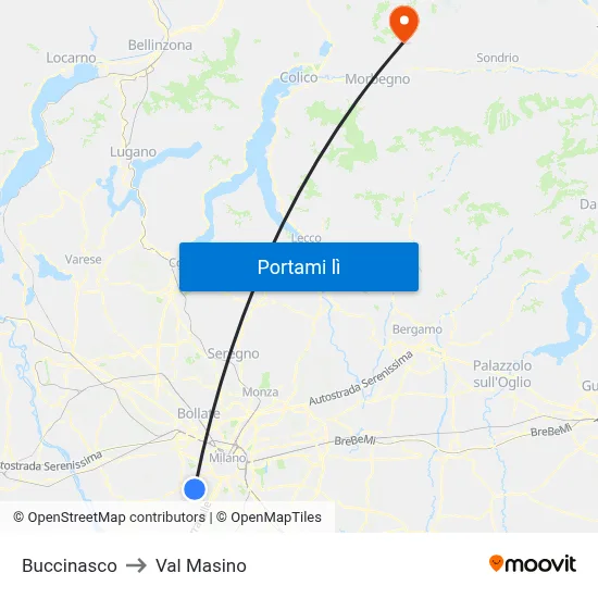 Buccinasco to Val Masino map