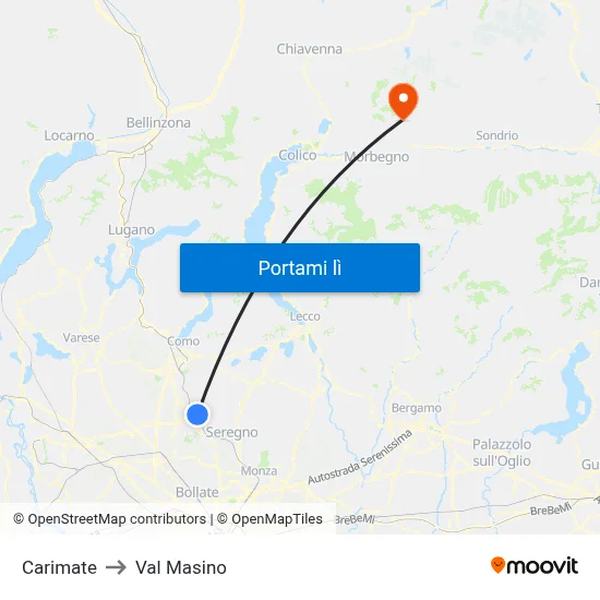 Carimate to Val Masino map