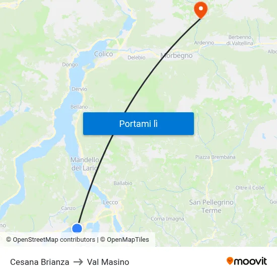 Cesana Brianza to Val Masino map