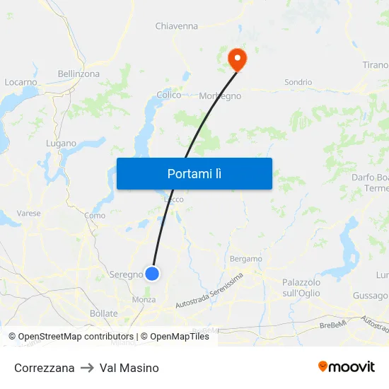 Correzzana to Val Masino map