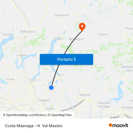 Costa Masnaga to Val Masino map
