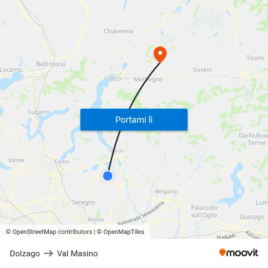 Dolzago to Val Masino map