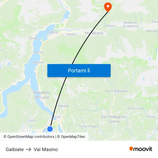 Galbiate to Val Masino map