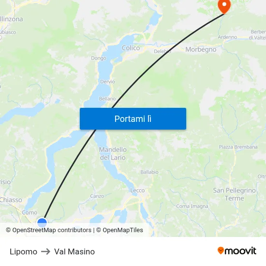 Lipomo to Val Masino map