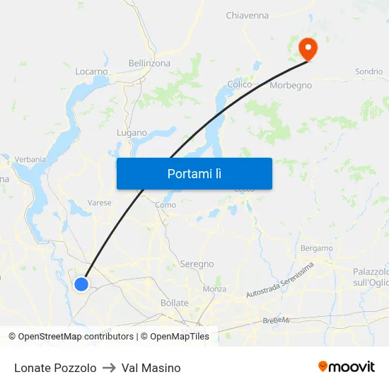 Lonate Pozzolo to Val Masino map