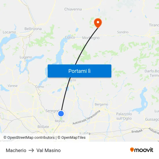 Macherio to Val Masino map