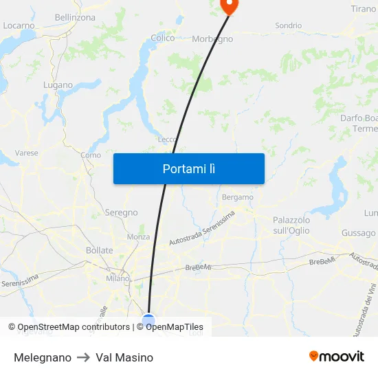 Melegnano to Val Masino map