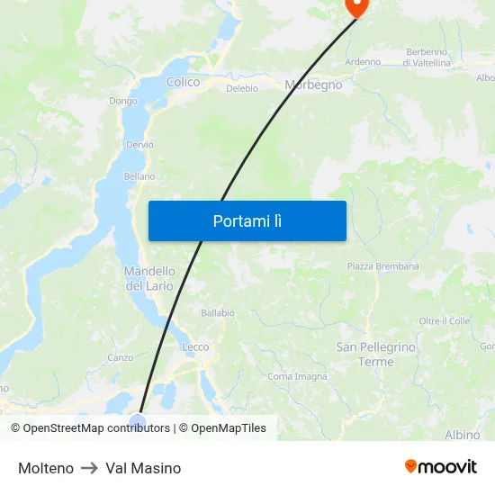 Molteno to Val Masino map