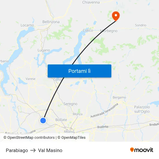 Parabiago to Val Masino map