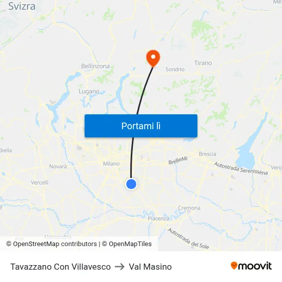 Tavazzano Con Villavesco to Val Masino map