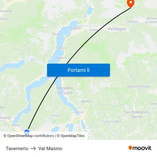 Tavernerio to Val Masino map