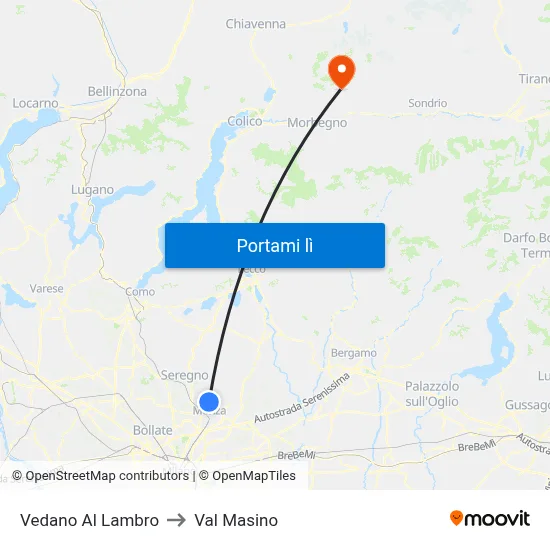 Vedano Al Lambro to Val Masino map