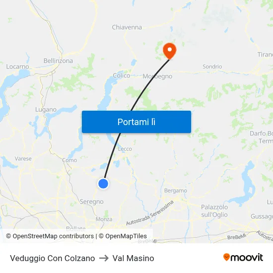 Veduggio Con Colzano to Val Masino map