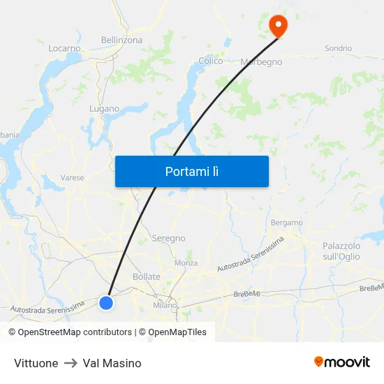 Vittuone to Val Masino map