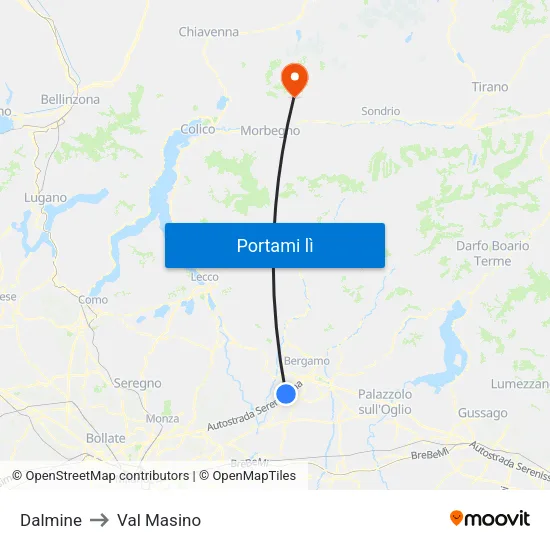 Dalmine to Val Masino map