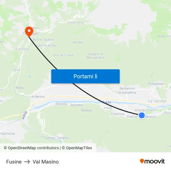 Fusine to Val Masino map