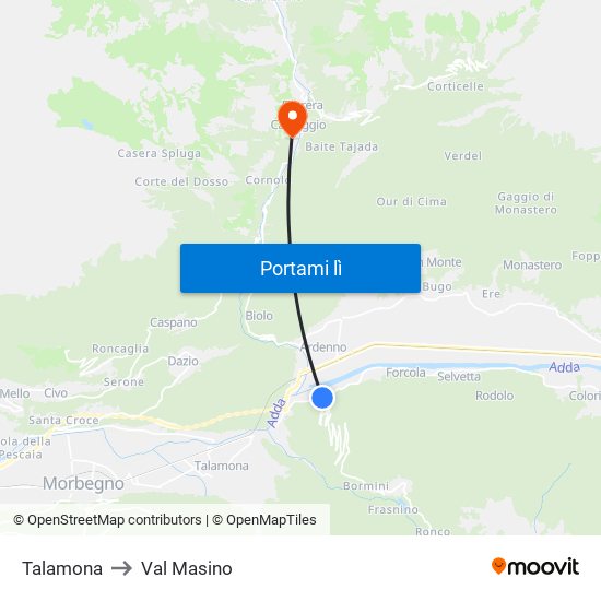 Talamona to Val Masino map