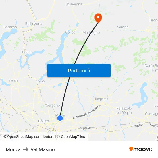 Monza to Val Masino map