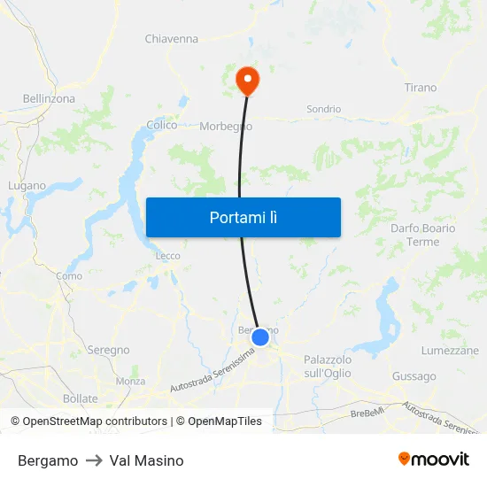 Bergamo to Val Masino map
