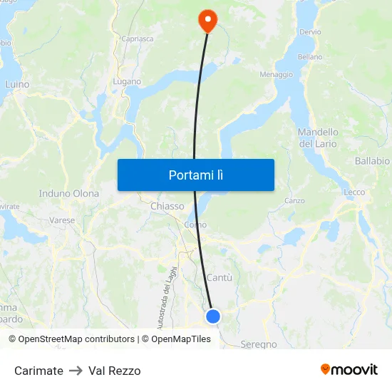 Carimate to Val Rezzo map